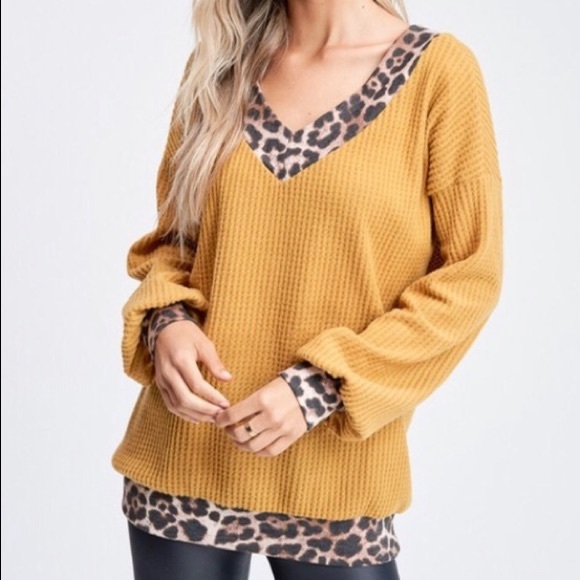 Cheetah Trim V-neck sweater top - Picture 2 of 7